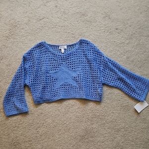 Blue Crochet Star Women Top